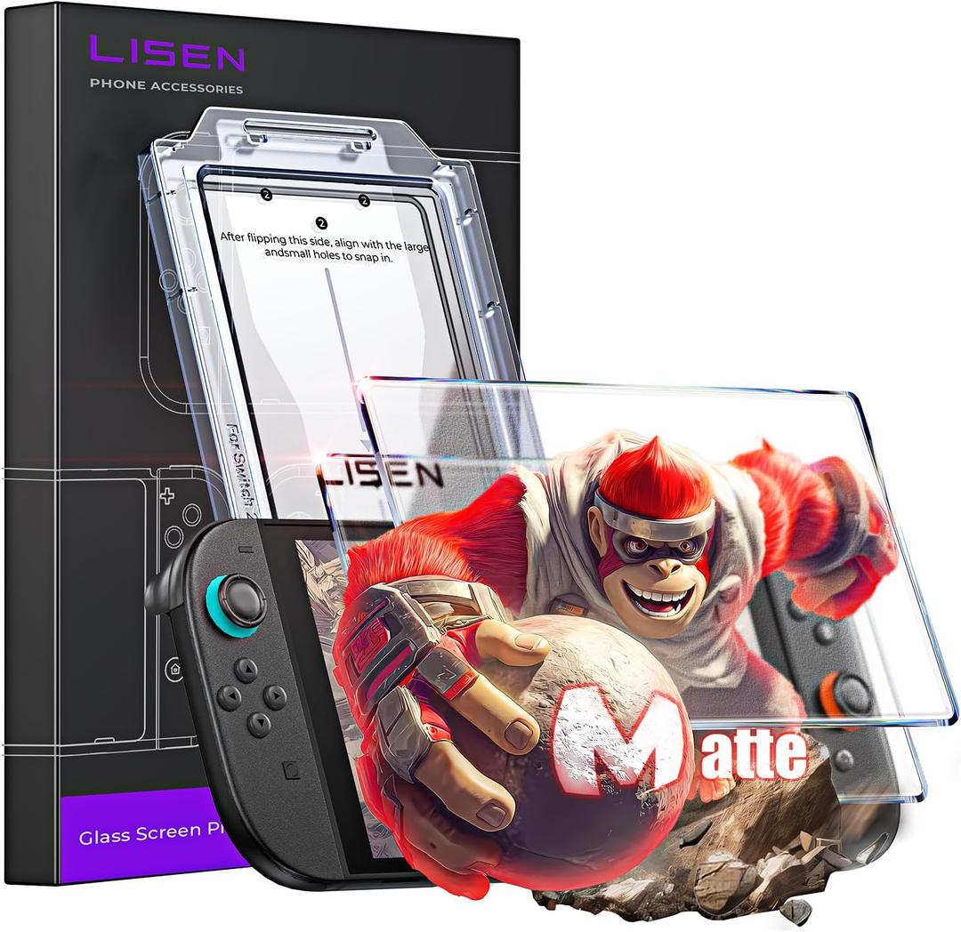LISEN for [Matte version] Nintendo Switch 2 Screen Protector (ANTI-GLARE & Auto Alignment Kit) Screen Protector Switch2 Tempered Glass [Longest Durable] Full Coverage switch 2 accessories, 2 Pack