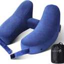 Sunany Neck Pillow for Travel Inflatable Airplane Pillow Comfortably Supports Head, Neck and Chin, Inflatable Travel Pillow with Soft Velour Cover and Portable Drawstring Bag (Blue) (Standard (No Hat))