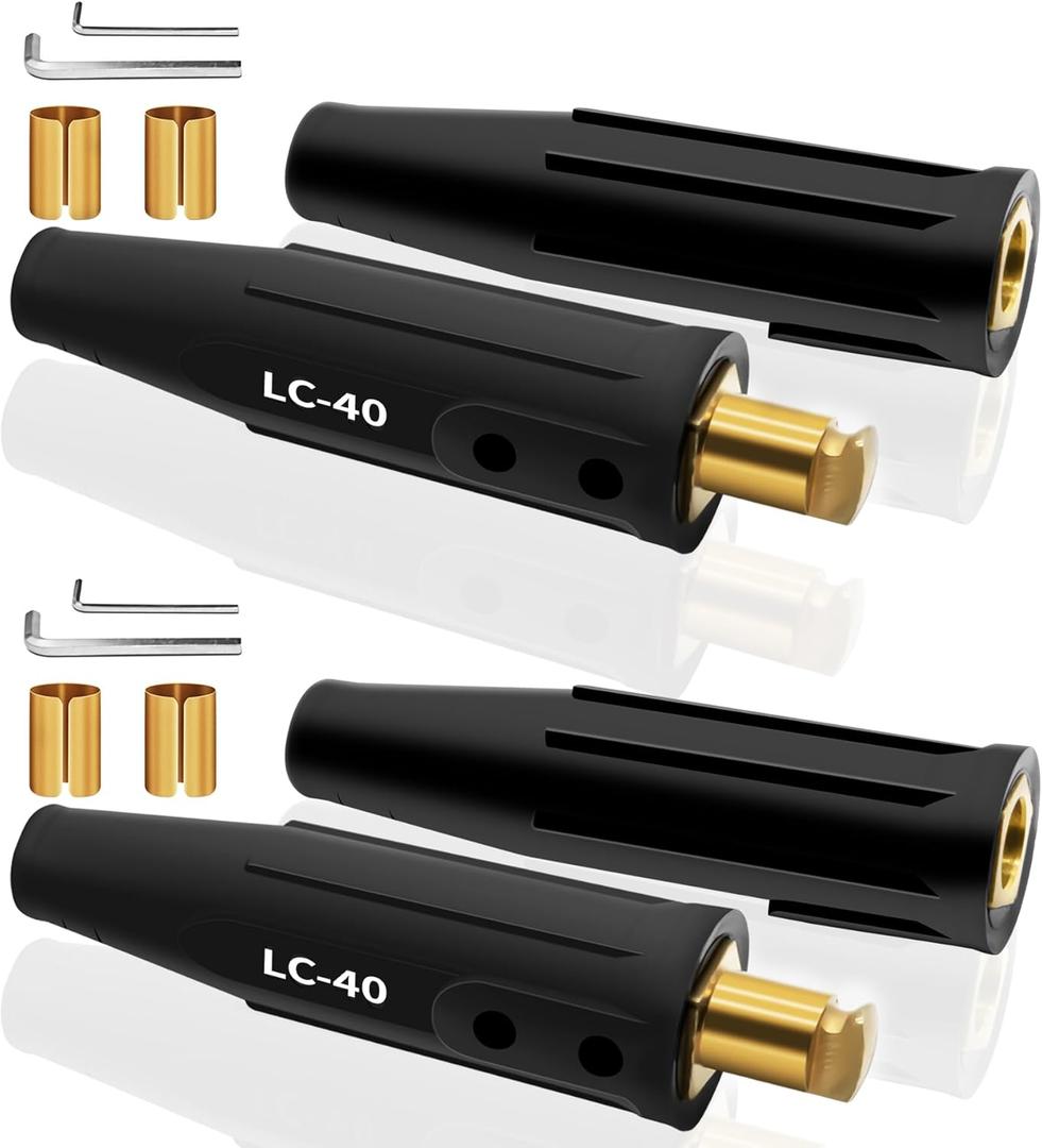LC-40 Welding Lead Connector, Welding Cable Quick Connectors, Male & Female Welding Connectors for Welding Machine Accessories, 1/0 and 2/0 Welding Lead Size Capacity, 350 Amp Max Rating (Black, 2 Pair)