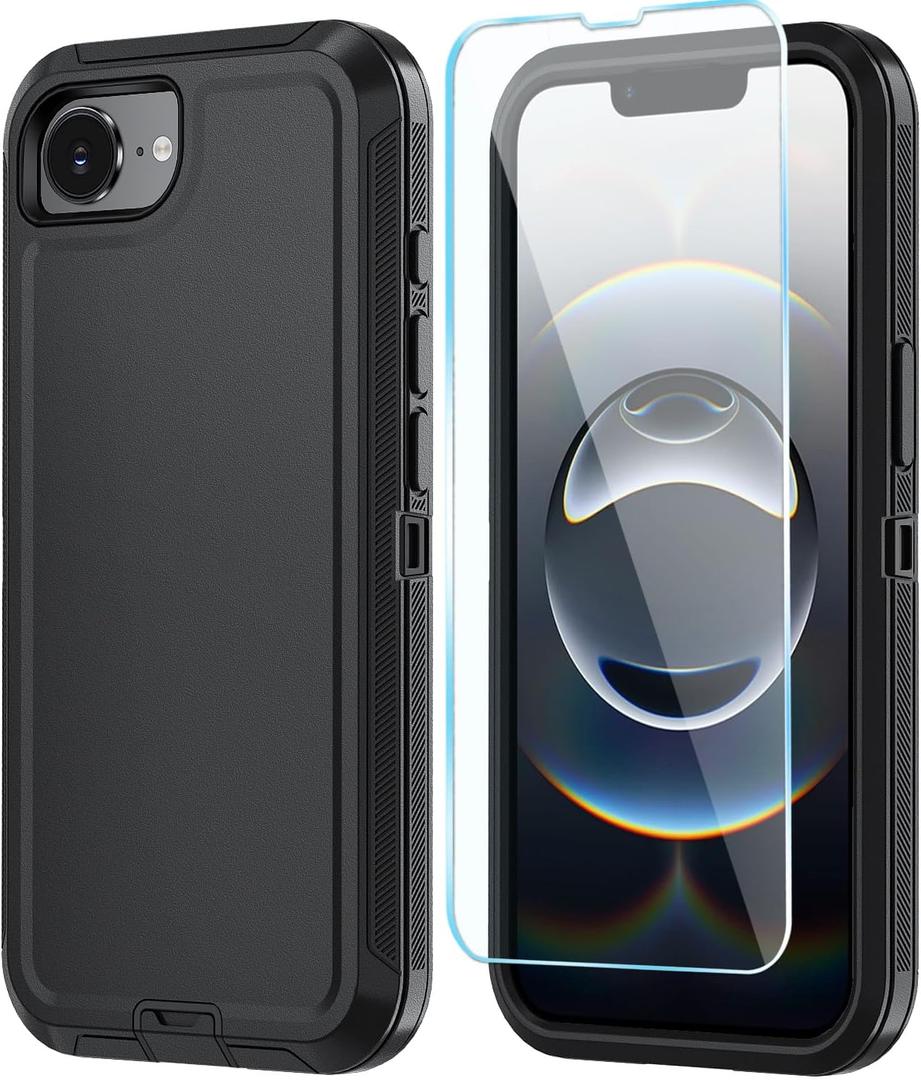 ONOLA Compitable with iPhone 16e Case & iPhone 17e Case with HD Screen Protector, [2 in 1 ] Heavy Duty Protection Phone Case for iPhone 16e /17e 6.1" (Black)