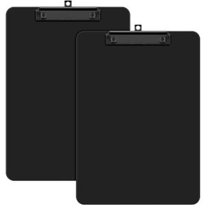 Zoenley Plastic Clipboard Set of 2, 12.5 x 9'' Letter Size for Classroom, Students, Teacher, Nurse, A4 Black 8.5 x 11'' Clip Board with Low Profile Black Clip, Office & School Supplies