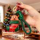 Leather Christmas Keychain, Handmade Genuine Leather Gift Key Chain for Men Women, Christmas Ornament Car Keyrings (Christmas Deer & Shoes)