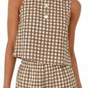 IDEALSANXUN Womens Two Piece Sets Summer Beach Spring Gingham Tank Tops and Plaid Shorts Pajama Sets (Brown, M)