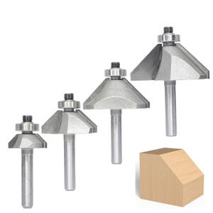 4Pcs 45 Degree Chamfer Router Bit Set,1/4" Shank,1/4",1/2",3/4" and 7/8" Bevel Length,Eased Edge Cutter with Ball Bearing for Wood Profiling,Edging