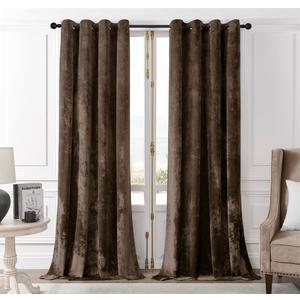 SMILETIME Chocolate Crushed Velvet Curtains 52x96 inch Luxurious Thermal Insulated Soundproof Drapes for Living Room Bedroom Office Soft and Durable Light-Filtering Window Treatments, 2 Panels