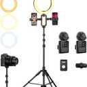 yAyusi Vlogging Kit for iPhone/Android, 78" Extendable Tripod Stand with Magnetic Microphone/Ring Light/Phone Clip/Remote Control, YouTube Starter Kit for Video Recording, Live Streaming