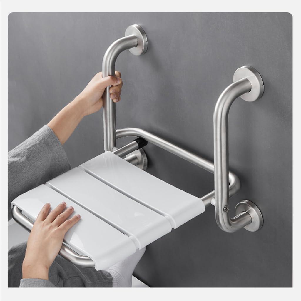 Folding Wall Mounted Shower Seats with Armrests,304 Stainless Steel Polished Flip-up Wider Bath Stool for Seniors Pregnant Handicap,Toilet Disability Assist Device (Brushed)