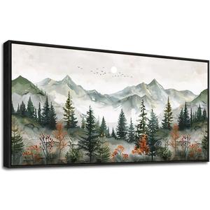 ZUITINGHUA Large Black Framed Wall Decor For Living Room Canvas Wall Art For Office Wall Decorations For Bedroom Forest Mountain Landscape Painting Modern Pictures Artwork Home Decor 24x48 In (48L" x 24W")