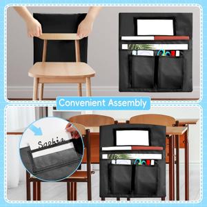 24 Pcs Chair Pockets for Classroom 13 x 14 inch Seat Sacks with Name Tag for Classroom Chairback Pocket Chart Multi Pockets K-2 Chairs Seat Back Organizer for Elementary School Home Supplies(Black)