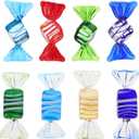 Amosfun 8Pcs Glass Candy Ornaments 2.36 Inch Striped Glass Decorative Ornaments for Holiday Party Whimsical Home Decor