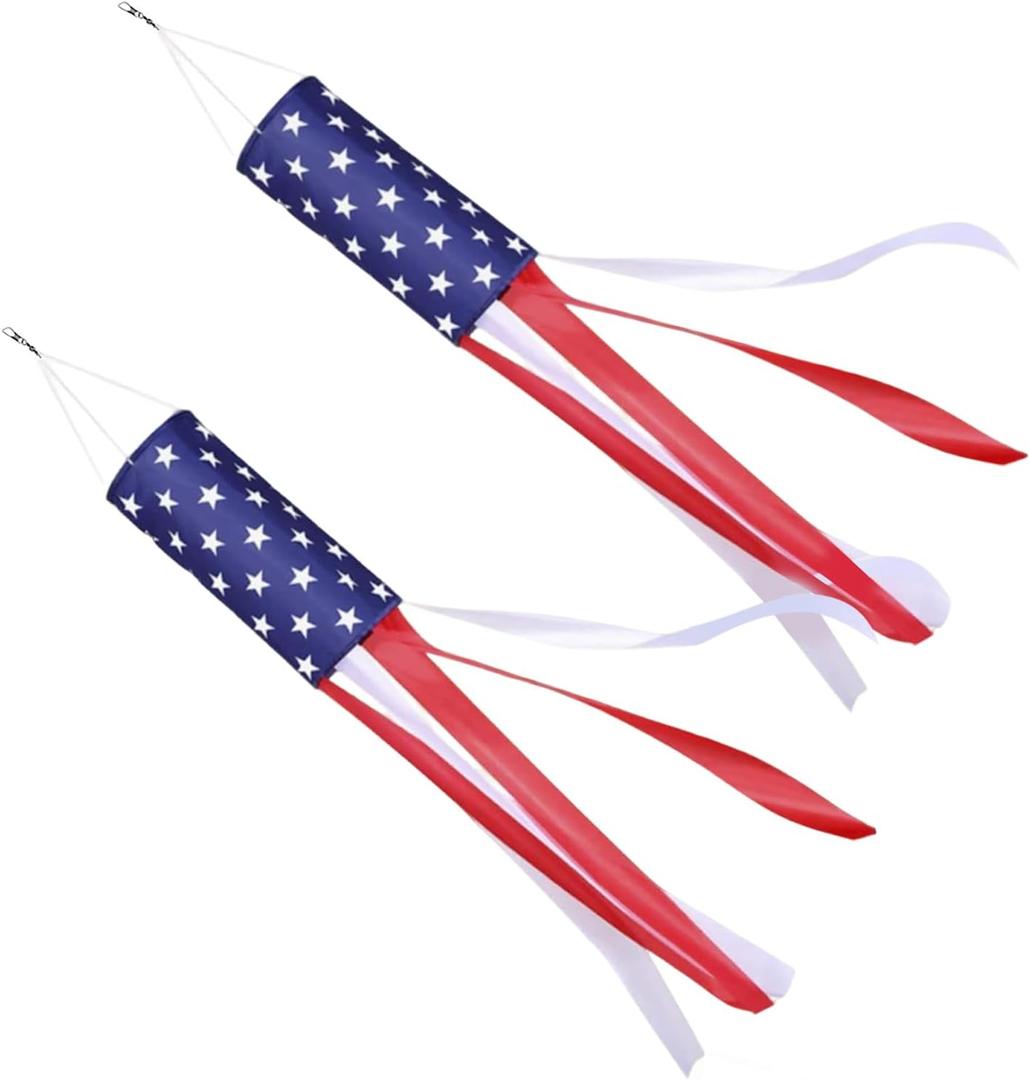 USA 4th of July Decorations Outdoor - 2 Pack American USA Flag Windsocks Stars & Stripes Patriotic Decorations for Hanging Yard and Garden, Water-Proof Fade Resistant Wind Sock (40 Inch)