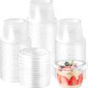 Qyyiguf 100 Pack 8 OZ Disposable Plastic Cups with Flat Lids,Clear Dessert Cups Plastic Containers,Mini Plastic Containers for Drink,Yogurt,Parfaits,Soups,Snacks,Salad,Fruit