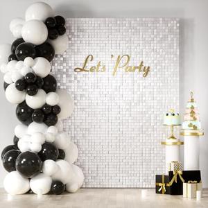 COKAOBE Matte White Sequin Wall Backdrop, 24PCS Square Sequin Shimmer Backdrop Panel, Photo Backdrops for Birthday, Anniversary, Wedding, Graduation & Bachelorette Party Decoration