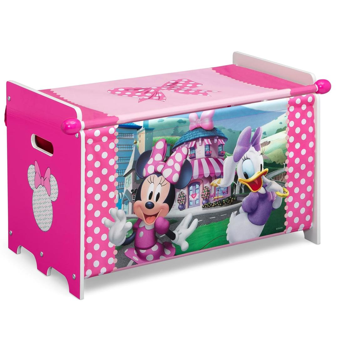 Delta Children Minnie Mouse Toy Box with Retractable Fabric Top, Pink