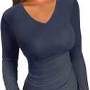 LOLONG T Shirts for Women Short/Long Sleeve V Neck Casual Ribbed Slim Fitted Tops (XX-Large, Drak Blue)