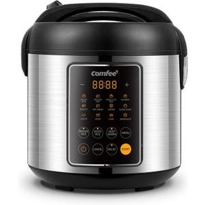 COMFEE' Rice Cooker, 14-in-1 Stainless Steel Multi Cooker, Slow Cooker, Steamer, Saut, and Warmer, 5.3 QT, 20 Cups Cooked (10 Cups Uncooked), Brown Rice, Quinoa and Oatmeal (14 Presets_10 Cups Uncooked)