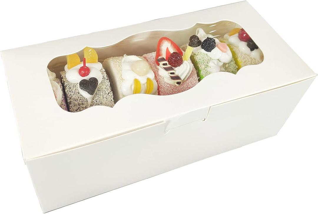30pcs 9x4x3.5 Inch Cookie Boxes White Bakery Boxes with Window, Loaf Cake Boxes for Roll Cakes, Desserts, Muffins, Donuts, Candies and Pastries(9 Inch)