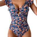 Eomenie Women's One Piece Swimsuit Tummy Control Bathing Suit Cutout Ruffle Slimming Swim Suit, M