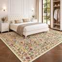 Beauoop 9x12 Floral Washable Beige Neutral Vintage Area Rug for Living Room