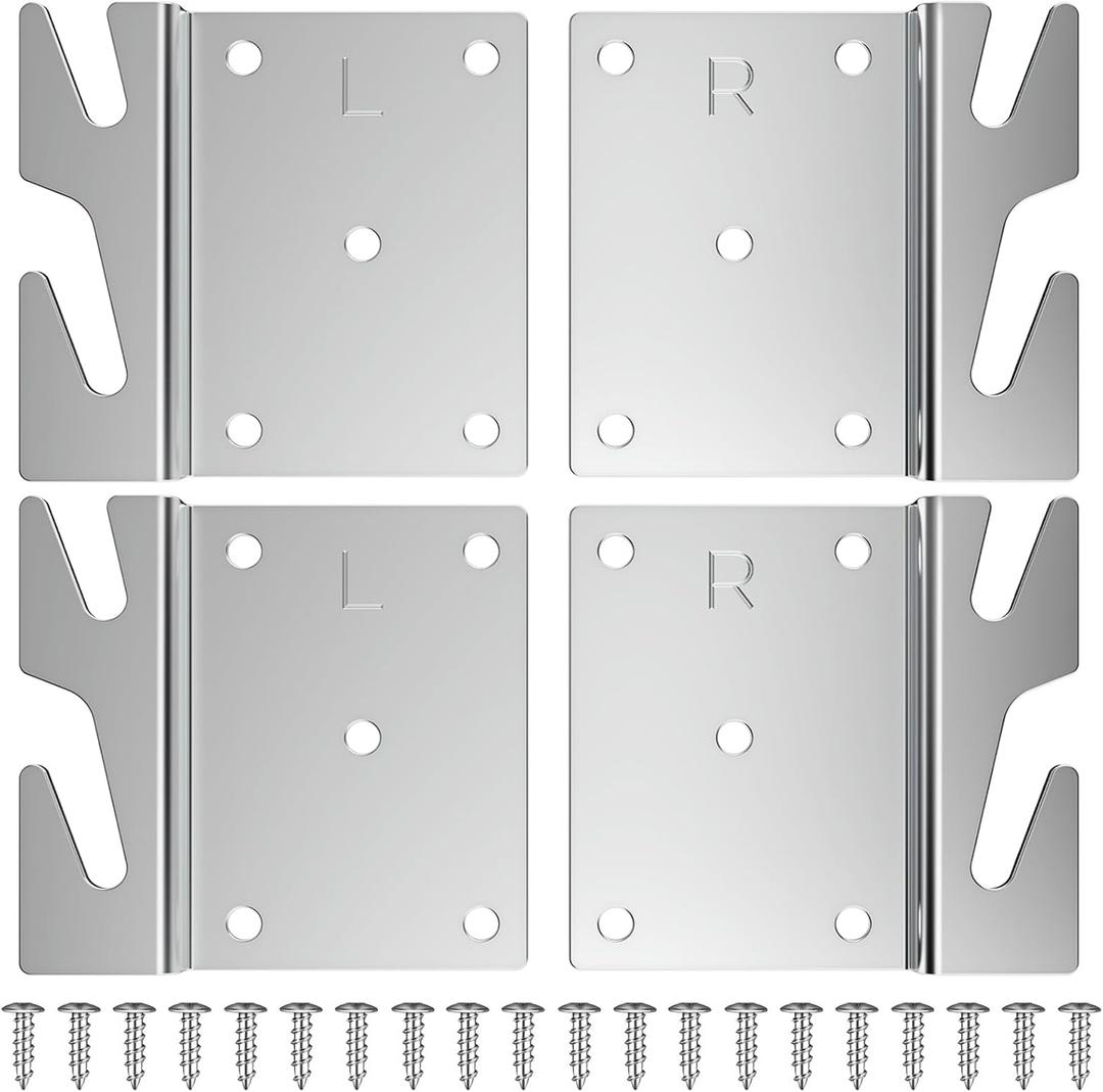 4 Pcs Heavy Duty Universal Wood Bed Rail Hook Plates for Beds Frame Bracket Headboard Footboard Replacement Bed Parts - Screws Included
