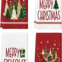 Artoid Mode Red Sleigh Star Xmas Tree Merry Christmas Kitchen Towels Dish Towels, 18x26 Inch Farmhouse Holiday Winter Decoration Cleaning Set of 4
