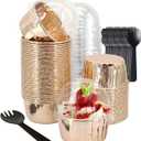 5oz Baking Cups with Lids 50 Pack,LNYZQUS Foil Cupcake Liners Muffin Tins,Disposable Ramekins Pans Muffin Cups Jumbo Cupcake Wrappers Holders for Wedding Party-Champagne