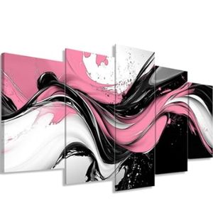 ZXHYWYM Pink Black White Abstract Wall Art Large 5 Pieces Wall Decor Canvas Prints Modern Living Room Bedroom Office Home Decor Framed