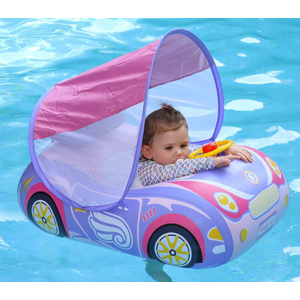 Swimbobo Toddler Pool Float Inflatable Car Baby Swim Float with Adjustable Sun Canopy and Safety Seat Pool Toys for Kids 3+ Years Old
