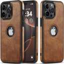 for iPhone 14 Pro Max Case Luxury Leather Logo Visible Vintage Ultra Slim Protective Cover 2022 6.7 Inch (Brown)