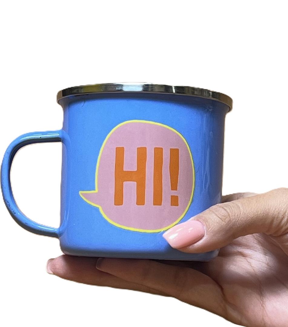 HI!  Funny Bernese Mountain Dog Lover Pet Owner Idea - 12 Oz Blue Stainless Steel Camping Mug