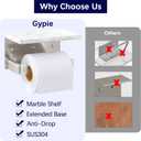 Gypie Toilet Paper Holder with Shelf, Extended Base Wall Mounted, Marble Toilet Roll Holder Brushed Nickel for Bathroom Washroom