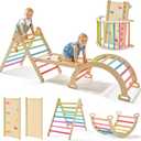 Tiny Land Pikler Triangle Set, 7-in-1 Foldable Pikler Triangle Climbing Toys Set for Kids,Baby Indoor Playground Jungle Gym, Wooden Montessori Climbing Set for Toddler (Rainbow), Standard