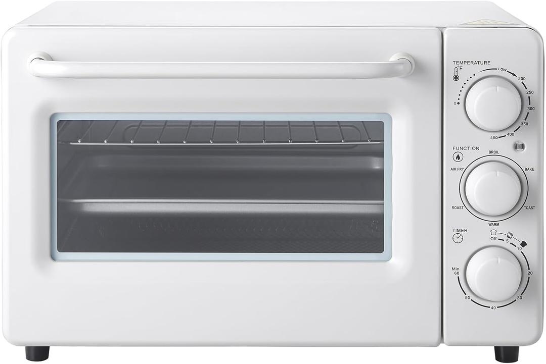 Novaspark Air Fryer Toaster Oven Combo, Retro Convection Oven Countertop,19QT Small Toaster Oven, 4-slices or 9" Pizza,Bake,Toast,Broil, Air Fry, Rapid Heating Mini Conventional Oven, Non-Stick, White