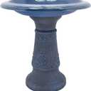 Arcadia Garden Products Fiberclay Bird Bath Outdoor Garden Decor, Antique Vintage Weather Resistant Water Bowl for Backyard and Patio and, 20-inch Tall, Blue