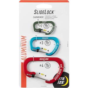 Nite IZE Slidelock Aluminum Locking Carabiner - Keychain Carabiner with Locking Gate - Carabiner Clip for Keys, Camping Accessories, & More - Assorted Sizes, Assorted Colors (2 Pack)