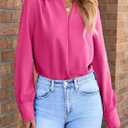 EVALESS Work Blouses for Women Long Sleeve Blouses Business Spring Top Womens V Neck Office Shirts (Pink, L)