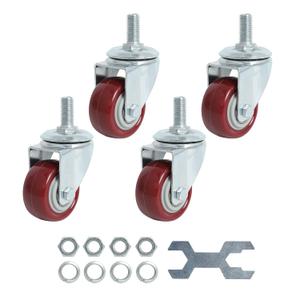Finnhomy Swivel Caster Wheels 2 Inch Heavy Duty Threaded Stem Casters 1/2"-13 x 1 Set of 4 Premium Polyurethane Wheels PU Anti-wear Smooth Casters, Red