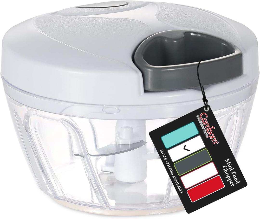 Cambom Manual Food Chopper Vegetable Cutter, Hand String Vegetable Chopper Onions Cutter for Vegetable Fruits Nuts BPA Free Food Safe Material, 550ml White (500ML)