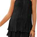 OYOANGLE Women's Maternity 2 Piece Pajamas Outfits Textured Cami Halter Top and Shorts Lounge Set (X-Large, Black)