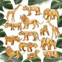 ZENFUN 26 Packs Gold Jungle Animal Figures, 14 Pcs Animals Models and 12 Pcs Faux Tropical Palm Leaves, Plastic Zoo Animal Figure with Elephant Lion Giraffe Orangutan Rhinoceros Cheetah Leopard