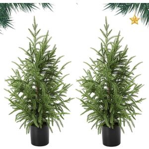 2 Pack Artificial Norfork Pine Tree Real Touch Faux Topiaries Plants Decoration for Garden Home Front Indoor Outdoor Decor