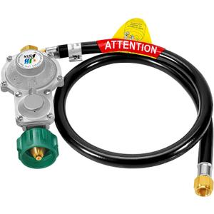 GasSaf 3FT 2 Stage Propane Regulator with Hose 90 Degrees RV Propane Regulator Hose Suitable for Dual Fuel Generator, RV Appliance, Gas Grills and More, 3/8 Female Flare Nut (Upgrade 3 Feet)