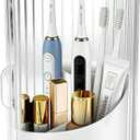 Bathroom Toothbrush Holder Organizer, 360 Rotating Toothbrush Storage Caddy with Dustproof Cover, Countertop Toothpaste Holder for Electric Toothbrushes, Makeup Brushes
