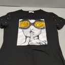 PESION Womens Short Sleeve T-Shirt Sequined Tops O-Neck Funny Graphic Tees Blouse (Small, Black1)
