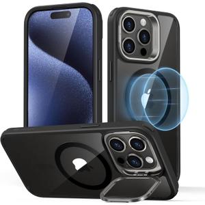ESR for iPhone 15 Pro Max Case, Compatible with MagSafe, Military-Grade Protective Case, Built-in Stash Stand Phone Case, Scratch-Resistant Back Cover, Classic Series,Clear Black