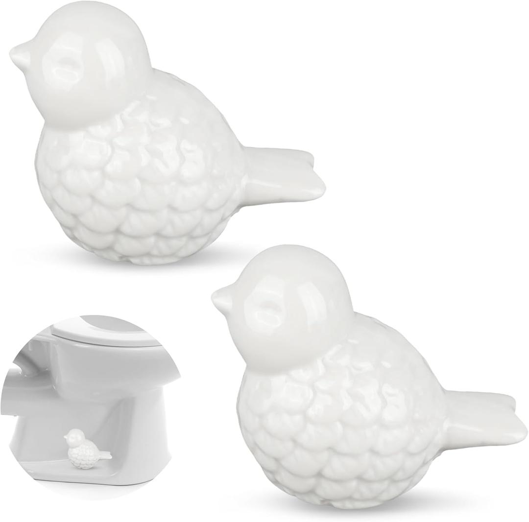 Ceramic Toilet Bolt Covers 2 Pcs Cute Bird Ceramic Covers for Toilet Bolts White Small Bird Toilet Bolt Decorative No Tools Required Easy Installation