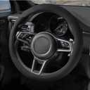 Suede Steering Wheel Cover with Upgraded Silicone Inner Ring, Breathable, Anti-Slip, Leather Universal 14.5 to 15 Inch Steering Wheel Cover (Black with Embossing Pattern)