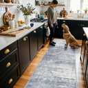 Hallway 2x8 Washable Runner Rug: Abstract Stain Resistant Kitchen Entryway Rugs Farmhouse Ultra Soft Bathroom Bedroom Print Floor Mat Thin Non-Slip Indoor Carpet for Living Room Laudry(2x8,Blue/ivory)