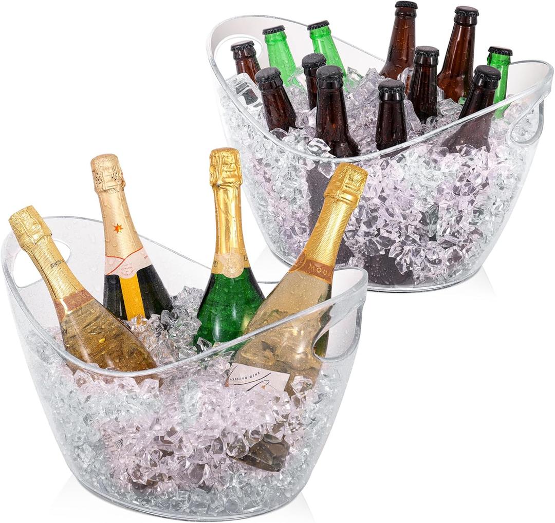 Large 3-Gallon Clear Plastic Ice Bucket, Beverage Tub for Parties (Pack of 2)