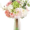 8.6in Blush Wedding Bouquets for Bride Bridesmaid, Pastel Pink White Green Bouquet Artificial Fake Silk Roses Flowers for Wedding Spring Garden Boho Rustic Decoration Toss Bouquet